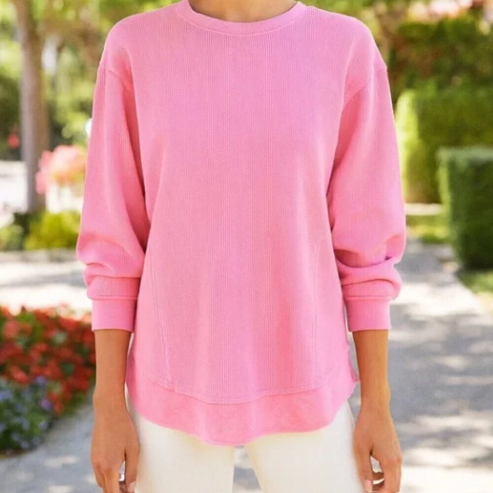 SunnySide by Sundry Size L Waffle Knit Sweatshirt Pink Crewneck Pullover